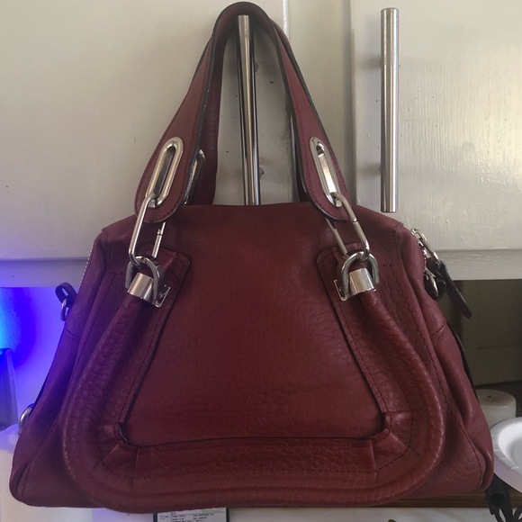 Chloe Handbags - Authentic Chloe Paratay Top Handle/Shoulder Leather Bag - Dark Red Burgandy